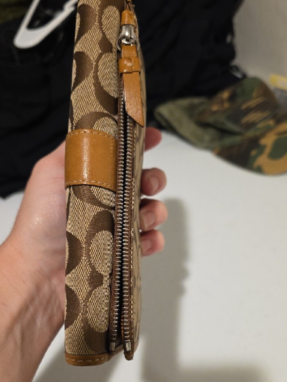 Coach Brown Signature Canvas Continental Wallet with Leather Strap - Picture 13 of 15